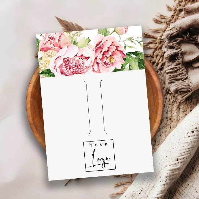 Pink Blush Peony Floral Logo Hairclip Display Business Card (Creator Uploaded)