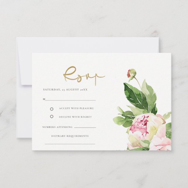 Pink Blush Peony Floral Watercolor Wedding Rsvp (Front)
