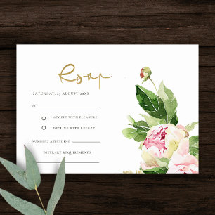 PINK BLUSH PEONY FLORAL WATERCOLOR WEDDING RSVP ENCLOSURE CARD