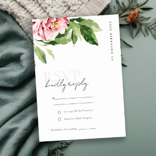 PINK BLUSH PEONY FLORAL WATERCOLOR WEDDING RSVP ENCLOSURE CARD