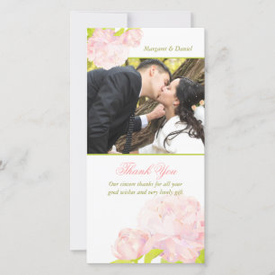 Pink Blush Peony Wedding Thank You Photo Card
