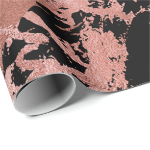 Pink Blush Pink Gold Black Marble Shiny Metallic Wrapping Paper