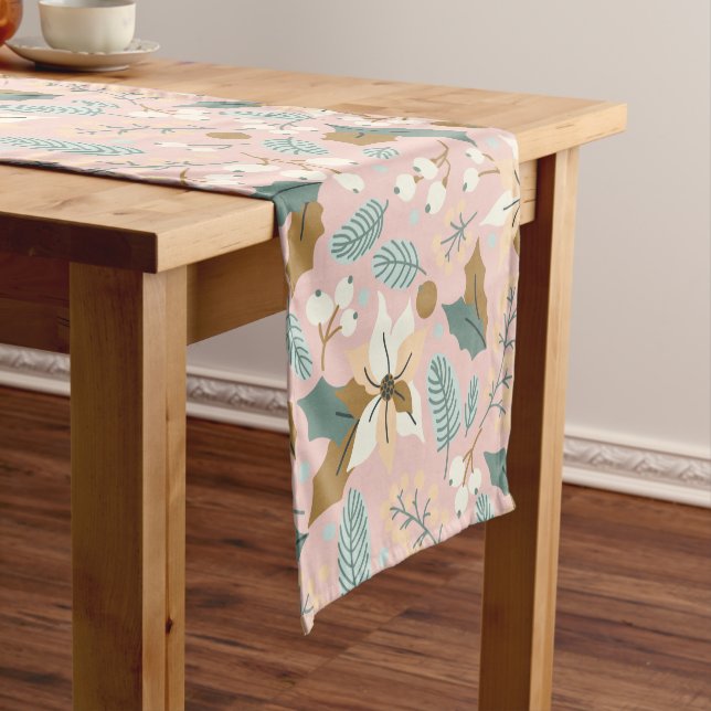Pink blush poinsettia winter xmas holiday  short table runner (In Situ)