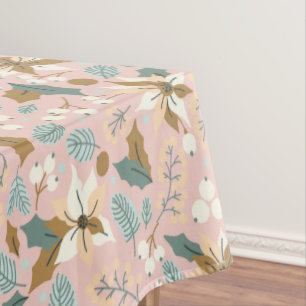 Pink blush poinsettia winter xmas holiday tablecloth