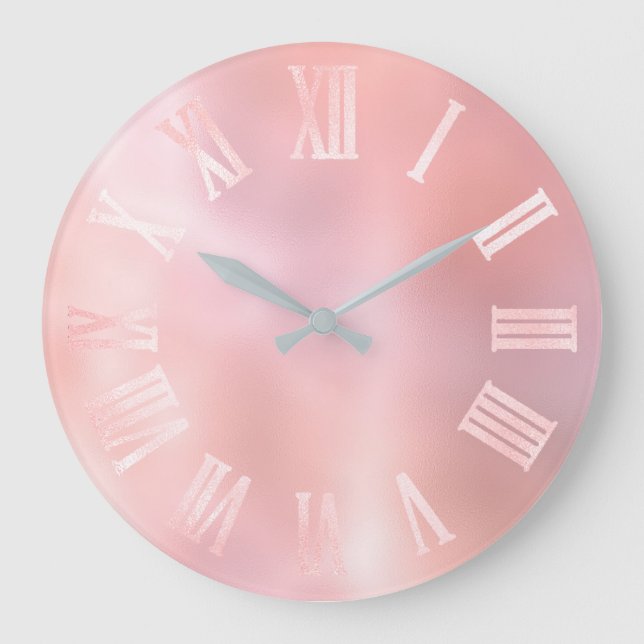 Pink Blush Powder Grey Roman Numbers Princess Large Clock (Front)