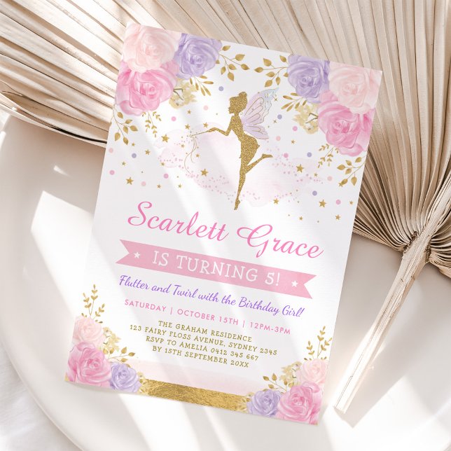 Pink Blush Purple Floral Fairy Birthday Party Invitation (Creator Uploaded)