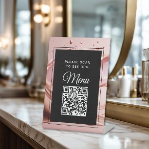 Pink Blush QR Code Digital Menu Pedestal Sign