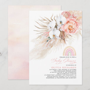 Pink Blush Rainbow Pampas Grass Baby Shower Girl Invitation
