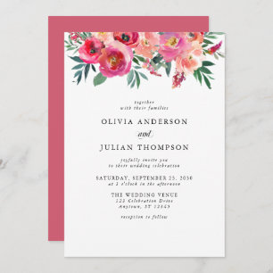 Pink Blush & Red Floral Watercolor Wedding Invitation