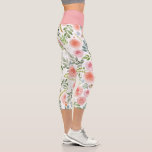 Pink Blush Rose and Greenery Leaves  Capri Legging<br><div class="desc">Watercolor pink rose pattern design leggings</div>