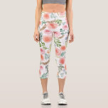 Pink Blush Rose and Greenery Leaves  Capri Leggings<br><div class="desc">Watercolor pink rose pattern design leggings</div>