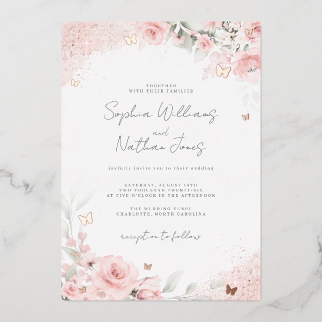 Pink Blush Rose Butterfly Wedding  (Front)