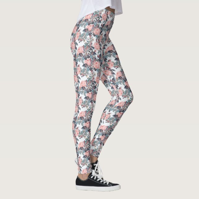 Pink Blush Rose Design Leggings (Right)