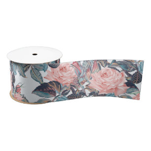 Pink Blush Rose Design Satin Ribbon