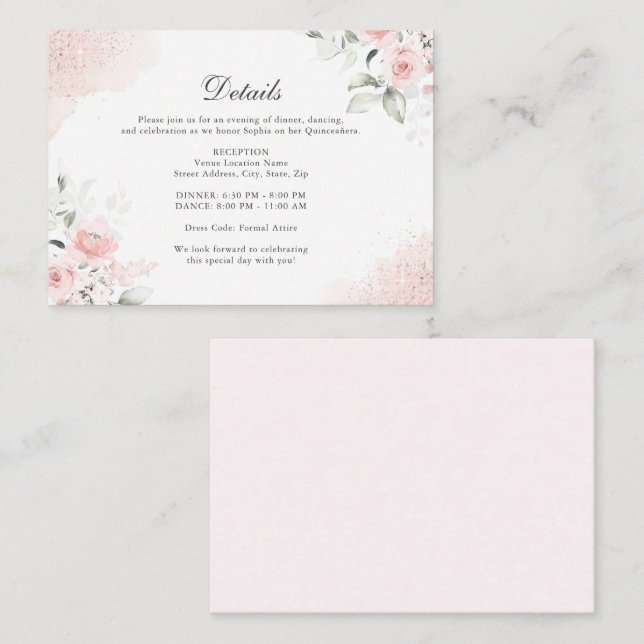 Pink Blush Rose Details Enclosure Card (Front/Back)