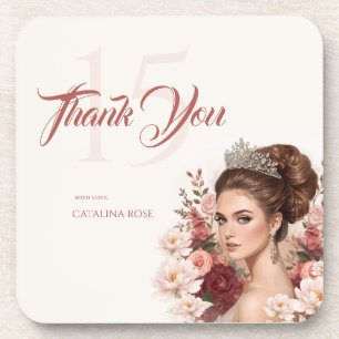 Pink Blush Rose Elegant Quinceañera Coaster