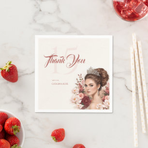 Pink Blush Rose Elegant Quinceañera Napkin