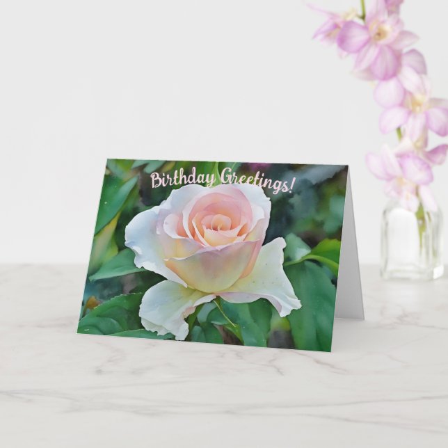 Pink Blush Rose Flower Art Birthday Card (Orchid)