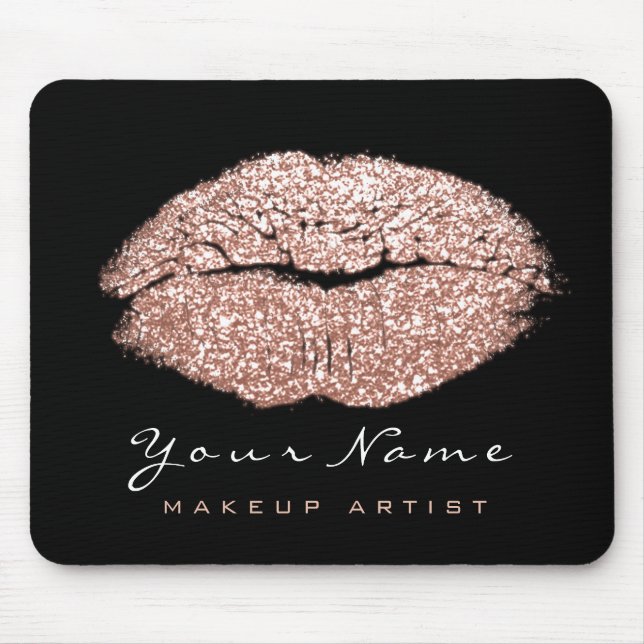 Pink Blush Rose Glitter Name Makeup Lips Kiss Mouse Mat (Front)