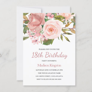 Pink Blush Rose Gold 18th Birthday Party Invite