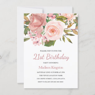 Pink Blush Rose Gold 21st Birthday Party Invite