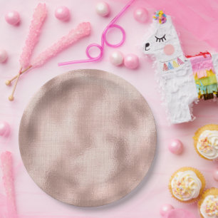 Pink Blush Rose Gold Birthday Paper Plate
