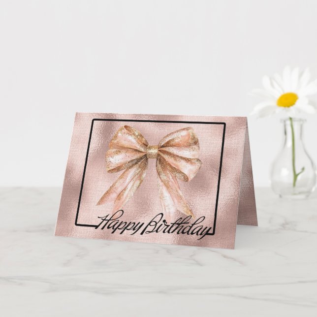 Pink Blush Rose Gold Bow Birthday  Card (Small Plant)