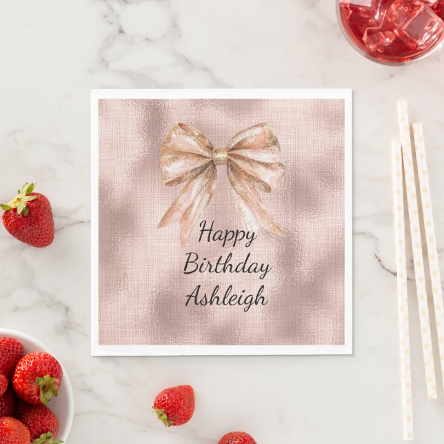 Pink Blush Rose Gold Bow Birthday Napkin (Insitu)