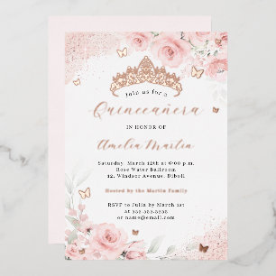 Pink Blush Rose Gold Butterfly Quinceanera