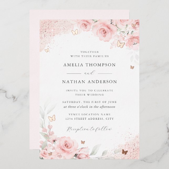 Pink Blush Rose Gold Butterfly Wedding   (Front/Back)