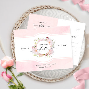Pink, Blush, Rose Gold Chic Wedding Save the Date Postcard