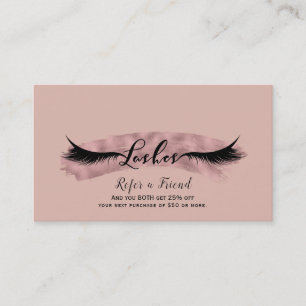 Pink Blush & Rose Gold Eyelashes Refer a Friend Referral Card