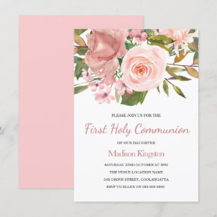 Pink Blush Rose Gold First Holy Communion Invite