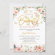 Pink Blush Rose Gold Floral Butterfly Baby Shower
