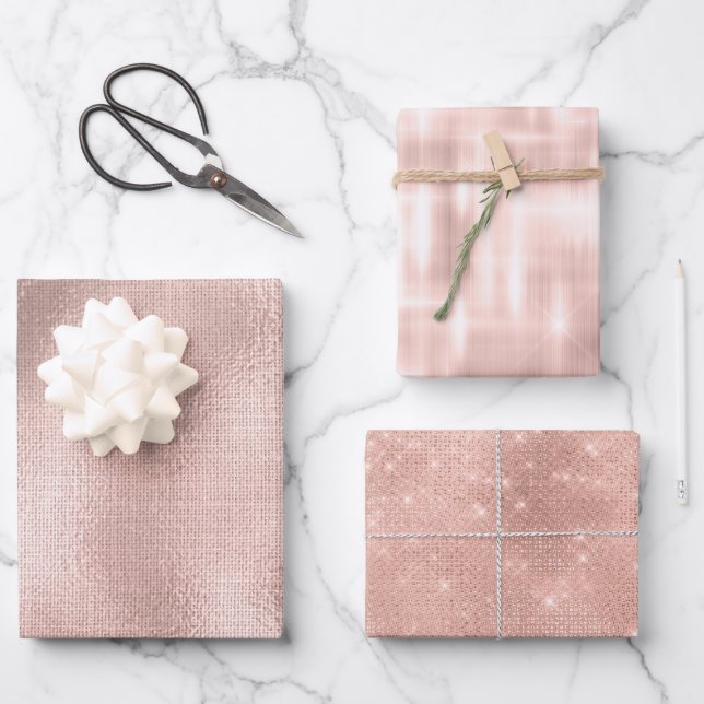 Pink Blush Rose Gold Glam Chic Birthday  Wrapping Paper Sheet (Front)