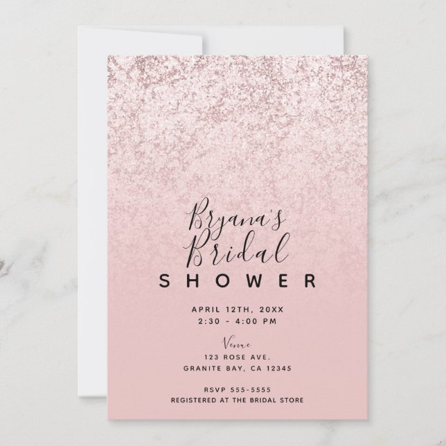 Pink Blush Rose Gold Glitter Marble Bridal Shower Invitation (Front)