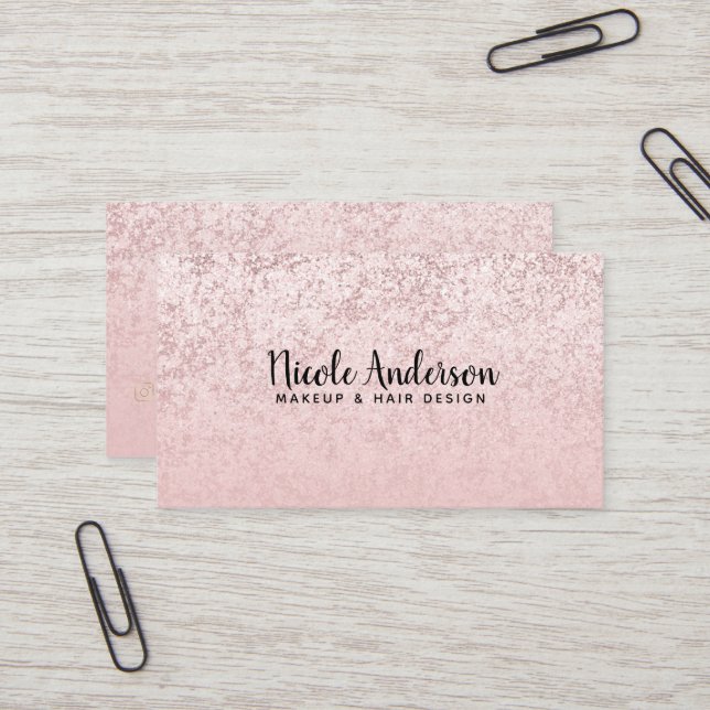 Pink Blush Rose Gold Glitter Marble Glam Beauty  Business Card (Front/Back In Situ)