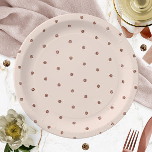 Pink Blush Rose Gold Glitter Polka Dot Pattern Paper Plate