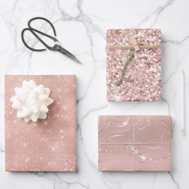 Pink Blush Rose Gold Glitzy Glitter Glam Birthday  Wrapping Paper Sheet (Front)