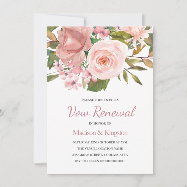 Pink Blush Rose Gold Vow Renewal Invite (Front)