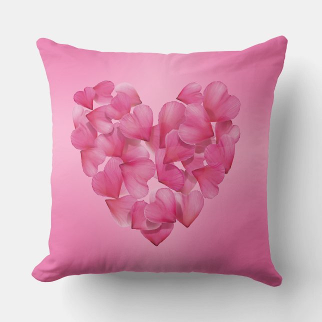 Pink blush rose petal heart cushion (Front)