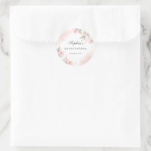 Pink Blush Rose Quinceanera Classic Round Sticker