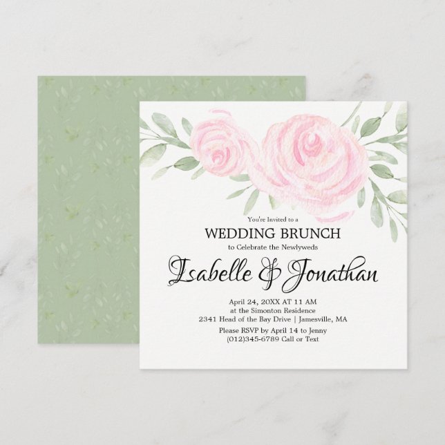 Pink Blush Rose Wedding Brunch Invitations (Front/Back)