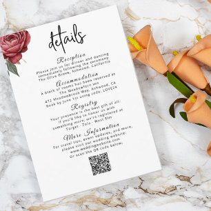 Pink Blush Rose Wedding Details Enclosure Card