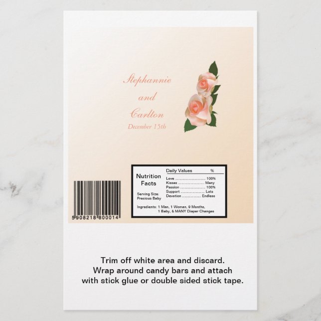 Pink Blush Rose Wedding Large Hershey's Wrapper (Front)