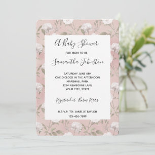Pink Blush Rose White Floral Baby Shower Invitation