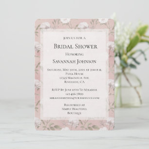Pink Blush Rose White Floral Bridal Shower  Invitation