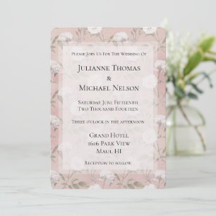 Pink Blush Rose White Floral Romantic Wedding Invitation