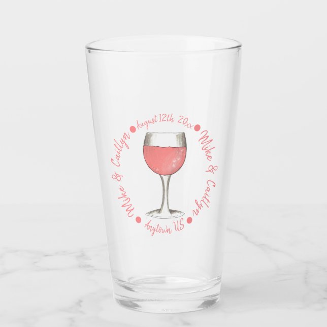 Pink Blush Rosé Wine Glass Bridal Shower Wedding (Front)