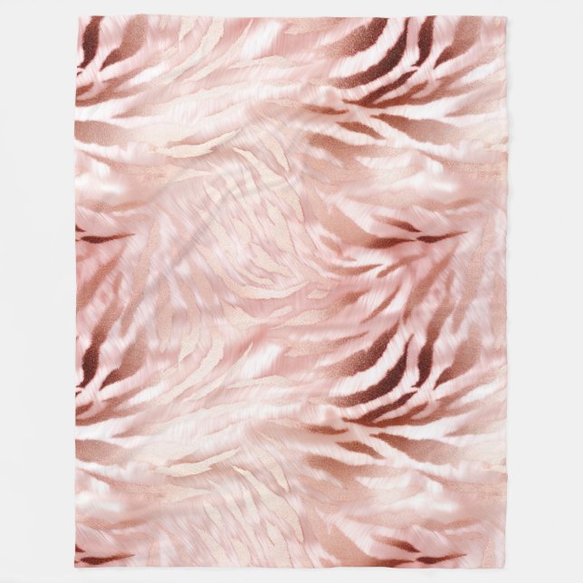 Pink Blush Rose Zebra Animal Fleece Blanket (Front)